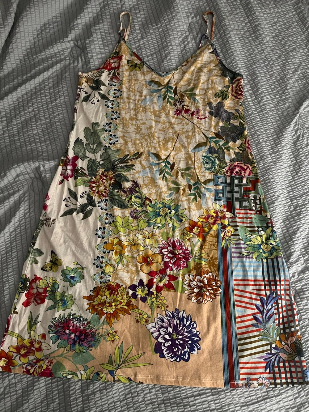 Johnny Was Medium Floral Boho Sleeveless Slip Dress Multicolor